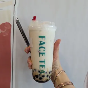 Longan honey milk tea with boba