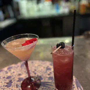 two cocktails on a table