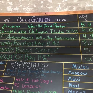 menu of beer garden