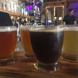 a row of beer glasses