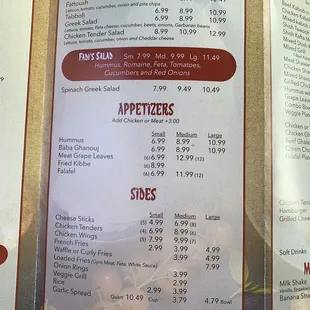 Current menu, with current prices. If you want chicken added to salads it&apos;s an extra $2.99.
