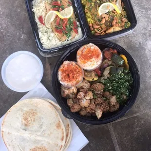 Hummus, Baba Ghanouj, Fried Cauliflower, Tabbouleh