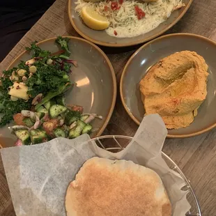 Lebanese Salad, Kale Salad, Baked Salmon, Spicy Hummus