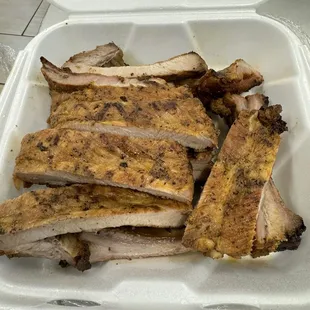 St louis ribs not fall of the bone but has some bite on them!