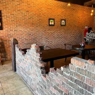 a brick wall in a restaurant