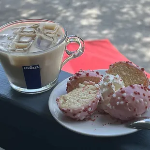 Iced Latte with our Cake Pop and a little whip cream!