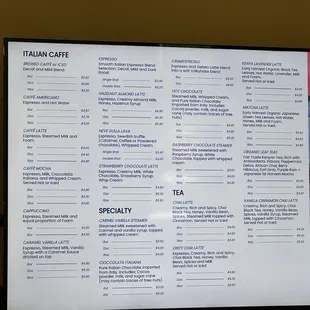 Menu as of August 2024