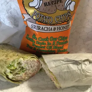 Tuna salad wrap on spinach tortilla