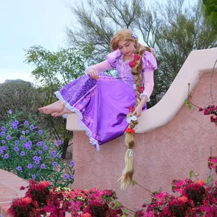 Rapunzel is ready to leave her tower and dance and sing with the children at your party