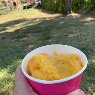 Mango sorbet nice for a warm day.