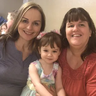 Both of my daughter's grandmas made it to Easter Eggstravaganza, this was at the Pancake Breakfast in the McMillan Center!