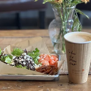 southwest salad and cajeta latte