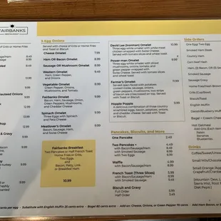 Breakfast menu