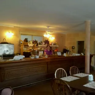 Our wonderful hostess at the breakfast bar...