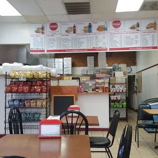 The cozy inside.  Ignore the menu on the wall and get a smaller one from the counter.