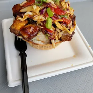 Korean pork belly waffle bowl