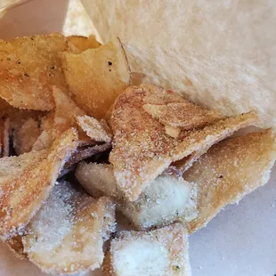 Parmesan Chips.  Save your $4.50 and get tater tots (potato barrels) at Woody&apos;s Lunch Box instead.