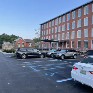 Parking and hotel entrance.