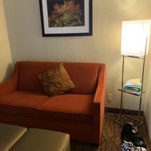 Orange velvet couch