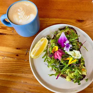Vanilla oatmilk latte and avocado toast