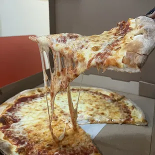 Cheesy pizza just cheese... a pie of cheesy heaven.