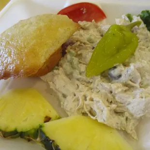 chicken &amp; grapes, coconut muffin, pineapple