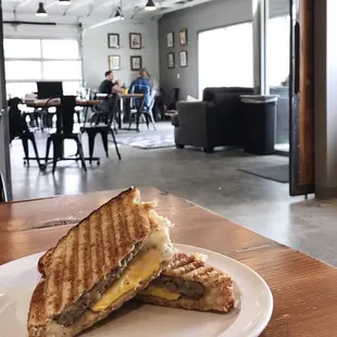 $3.99 for a sausage and egg breakfast sandwich on wheat berry bread!