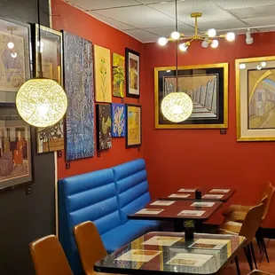 Seating area along with original artwork