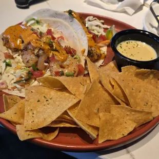 Shrimp tacos &amp; homemade chips