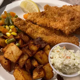 This dish called Lake Perch came with red potato skins and veggies.