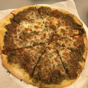 Zaa'tar and cheese manoushe