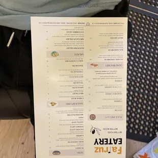 a menu for a restaurant