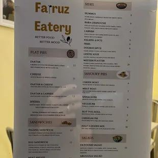 a menu on a table