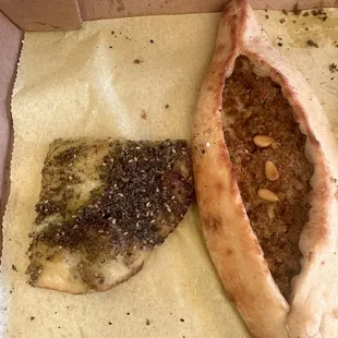Zaatar pie and beef pie
