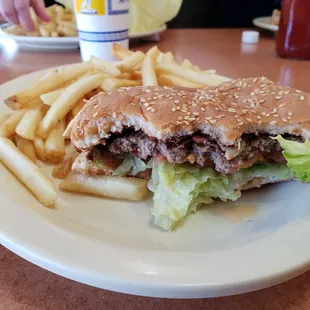 Bacon Burger with fries and a drink. Delicious.