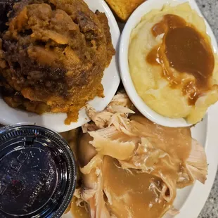 turkey special. mashed sweet potatoes and white potatoeswith gravy