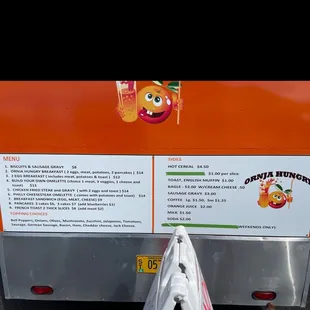 a menu on a food truck