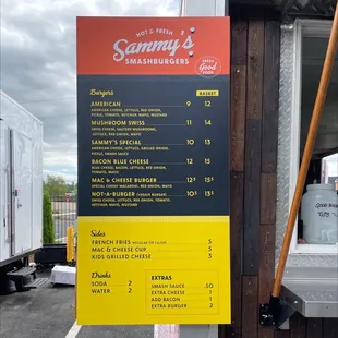 a menu for sammy's hamburgers