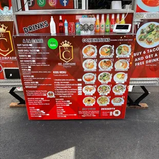 a menu on a cart