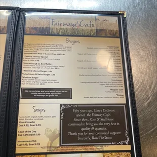 the menu for the fairway cafe