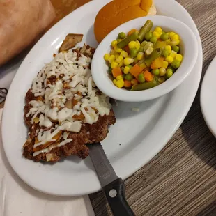 Chopped Steak with succotash.