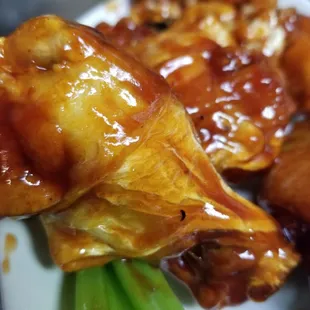 a plate of chicken wings