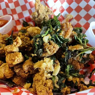 Popcorn chicken (fried with garlic and Basil)