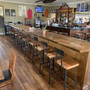a bar with stools