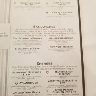 Friday night dinner menu.