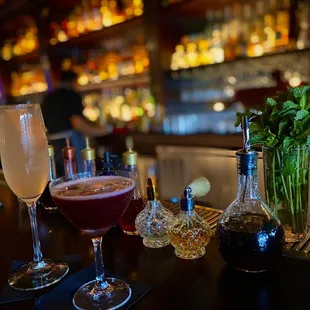 Our drinks at the bar.