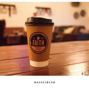 a coffee cup on a table