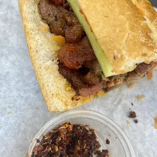 BBQ Pork banh mi with chili oil