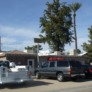 trucks parked in a parking lot