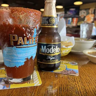 Michelada w/Modelo Negra Chile Con Queso w/ground beef on Cinco de Mayo